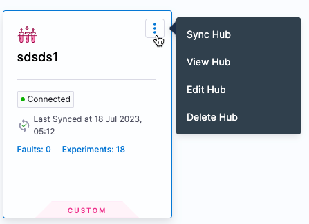 The **More options** icon (**⋮**) for a custom hub