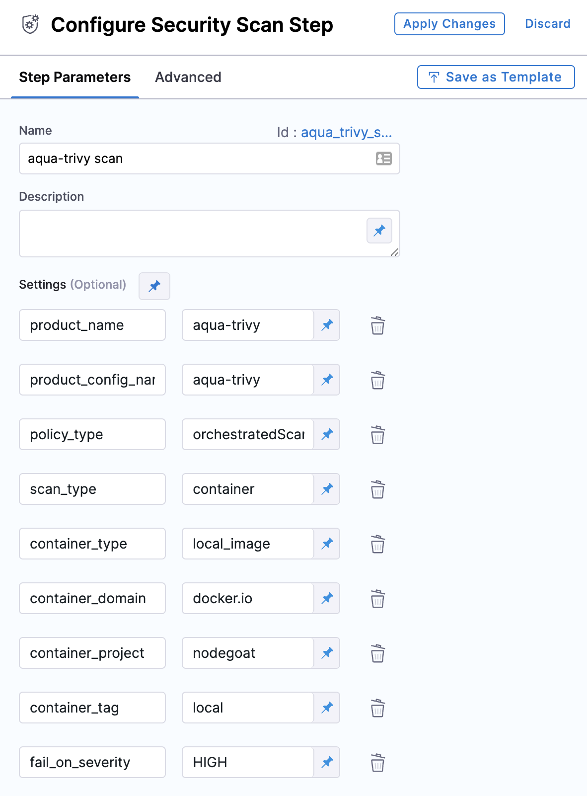 Security step configuration